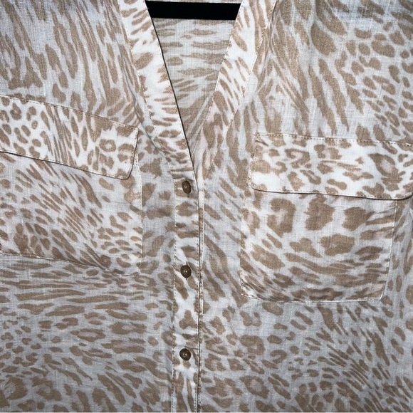 Calvin Klein Linen Cheetah Print Button Up Blouse - Picture 2 of 8